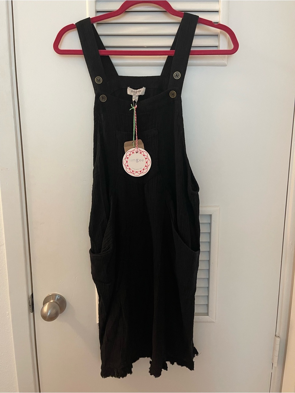 Umgee Black Gauze Overall Dress with Front Pockets